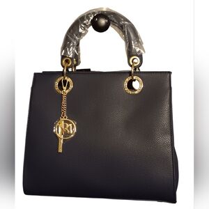 Badgley Mischka Navy Satchel with Gold Accents